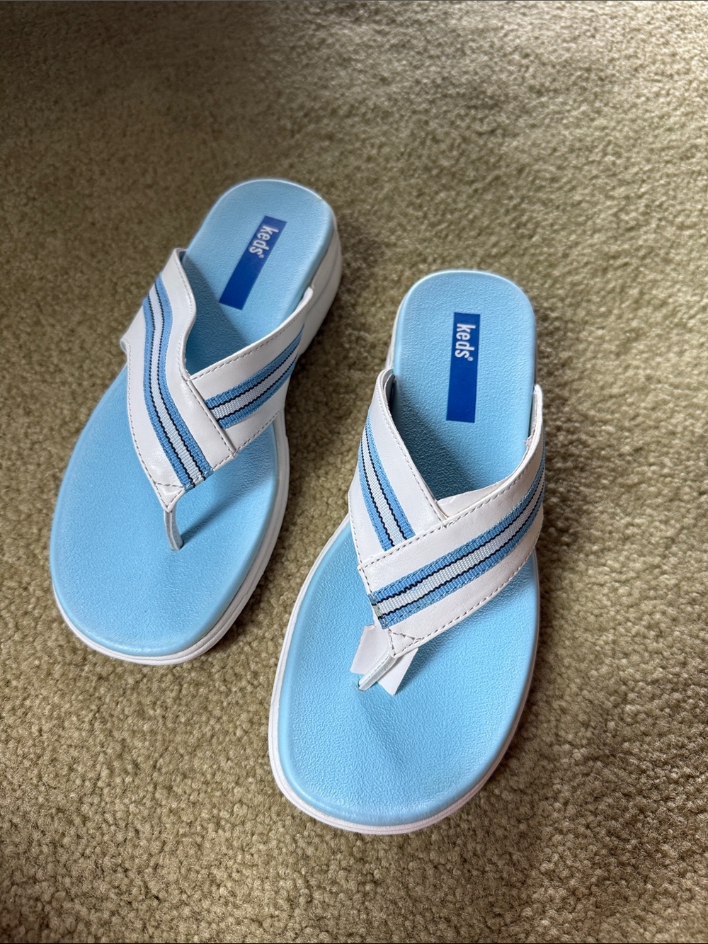 NEW IN BOX KEDS  Light Blue and White Women's Thong Sandals.